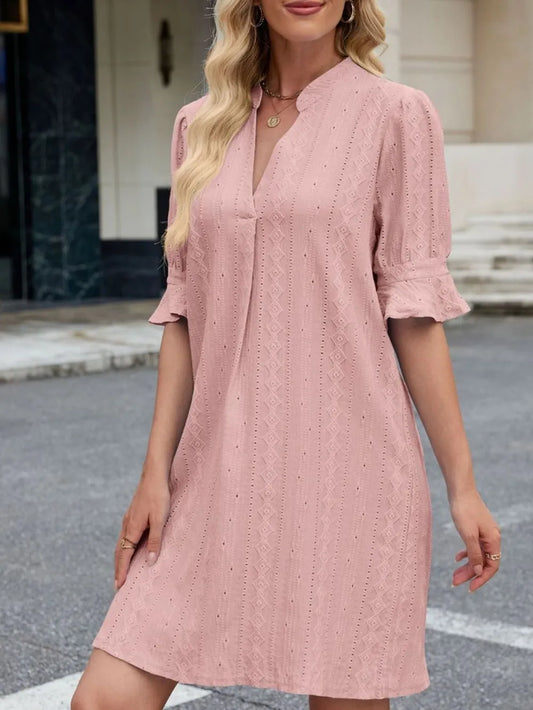 Eyelet Flounce Sleeve Mini Dress