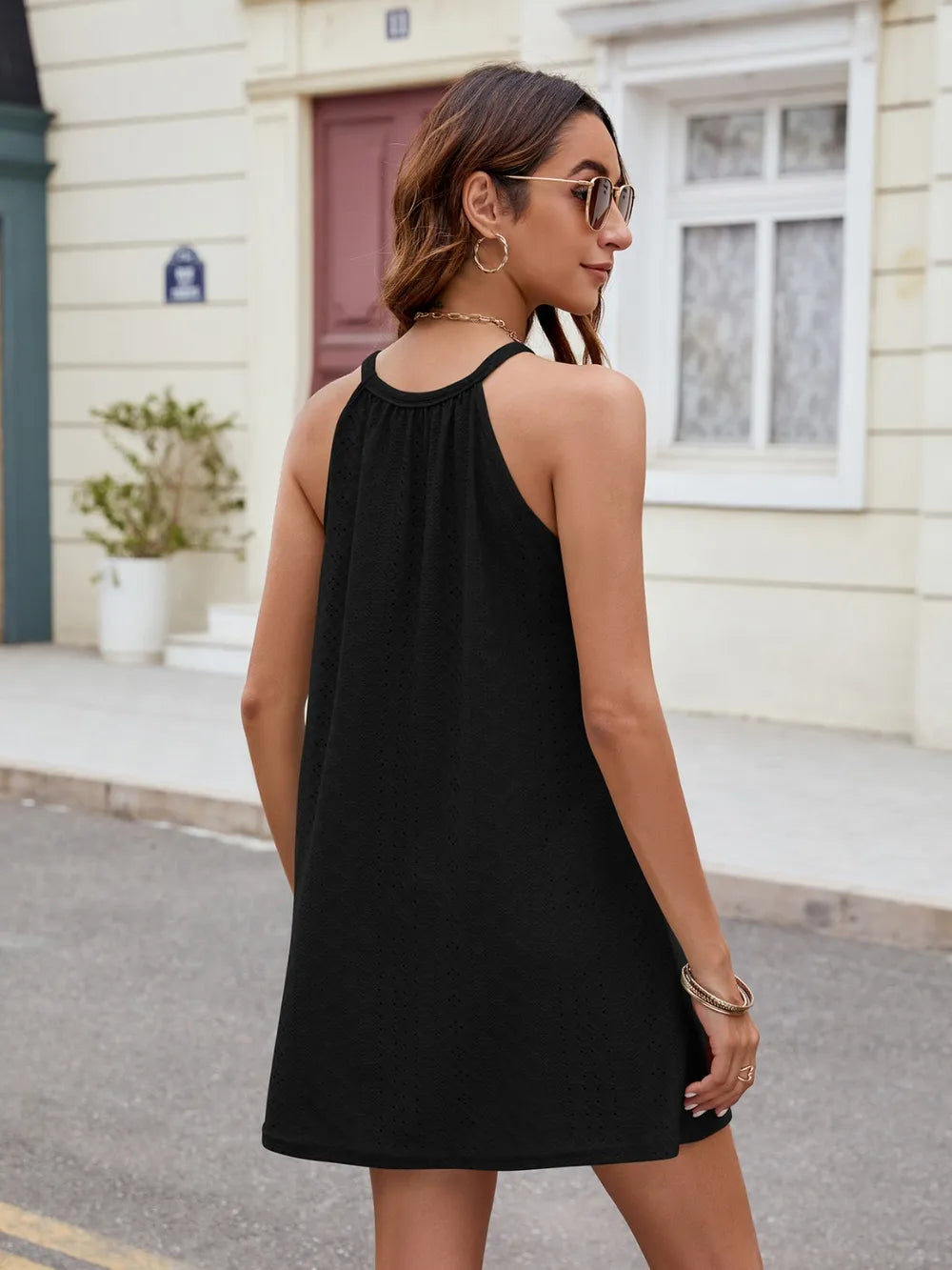 Eyelet Sleeveless Mini Dress