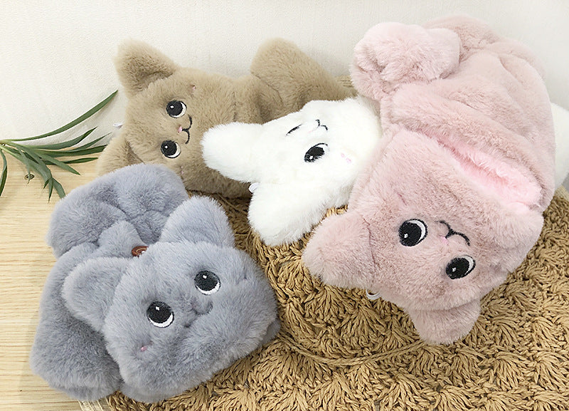 Plush Gloves Cartoon Cat Cute Half Finger Flap Warm Thickened Student Keyboard Gloves Female Winter